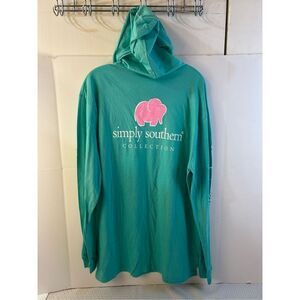 Simply southern long sleeved thin hoodie t shirt green elephant large NEW rn#147
